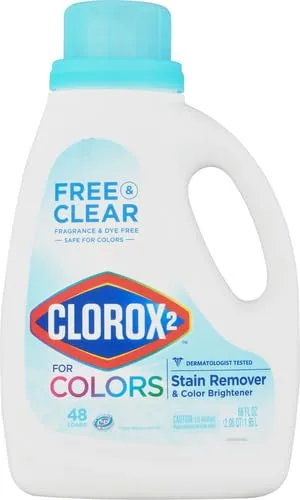 Clorox 2 for Colors Stain Remover & Laundry Additive, Free and Clear, 66 Fl Oz (Pack May Vary)