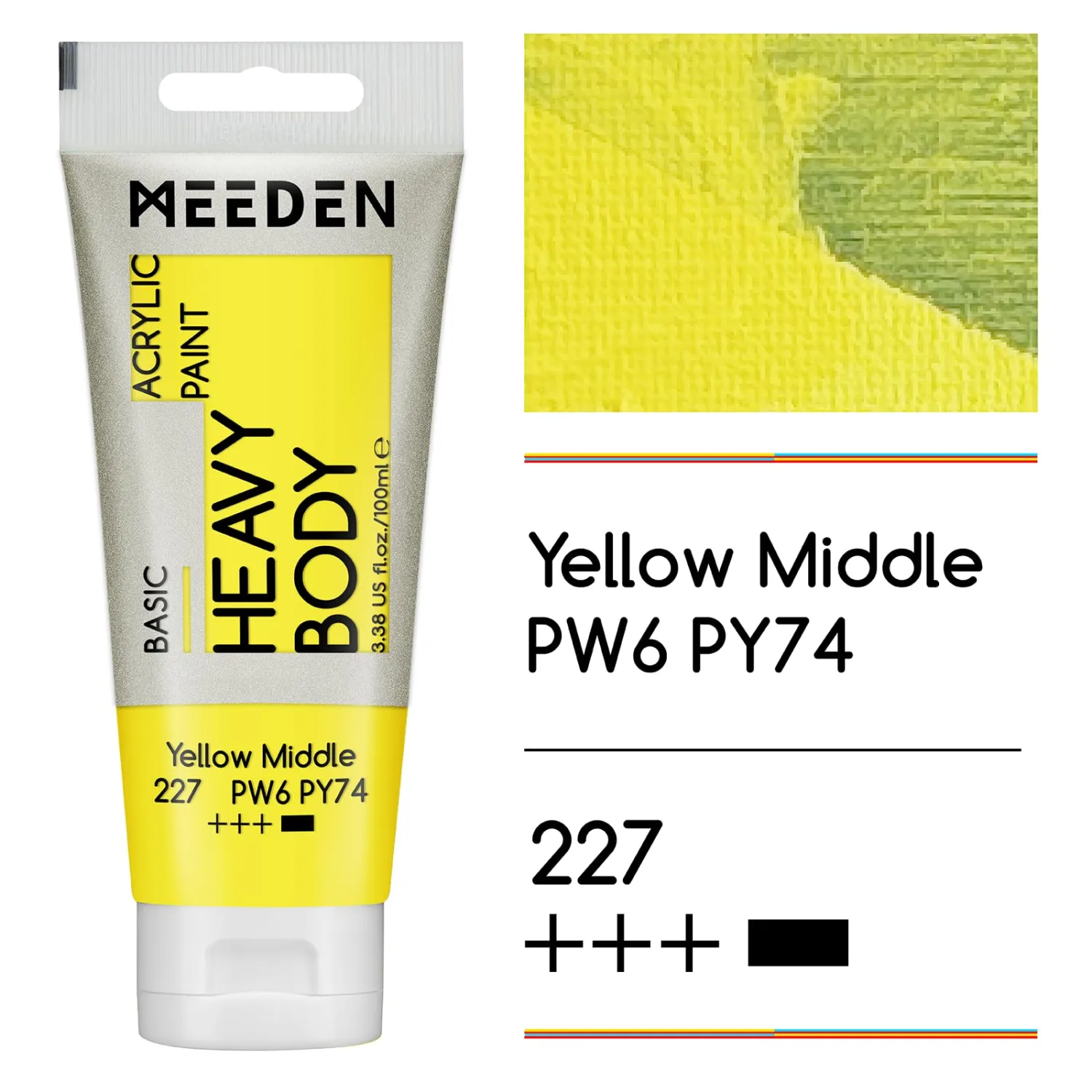 MEEDEN Acrylic Paint Yellow Middle: 100ml/3.38oz Heavy Body Acrylic Paint Tube Bundled with Additional Titanium White Color for Art Craft Painting