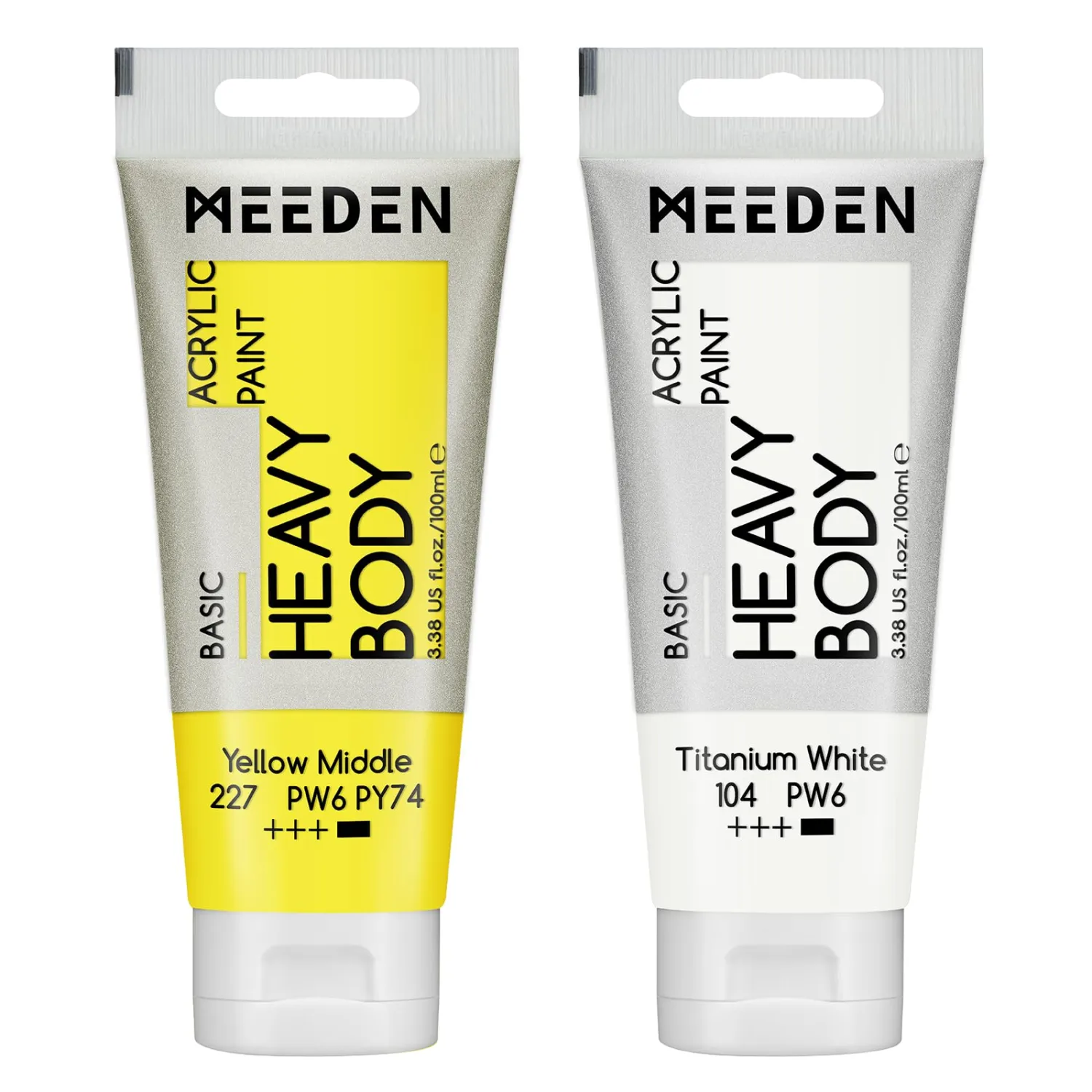 MEEDEN Acrylic Paint Yellow Middle: 100ml/3.38oz Heavy Body Acrylic Paint Tube Bundled with Additional Titanium White Color for Art Craft Painting
