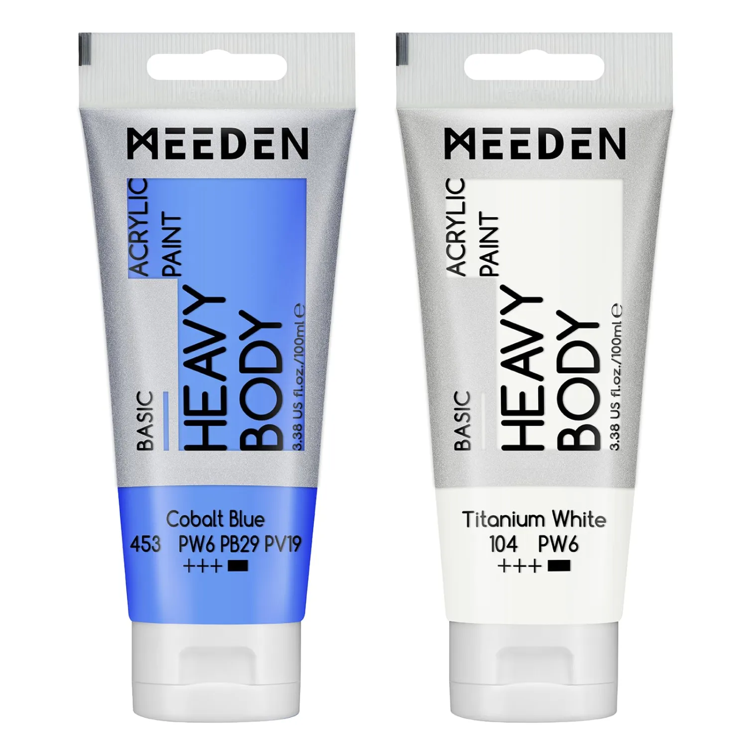MEEDEN Acrylic Paint Cobalt Blue: 100ml/3.38oz Heavy Body Acrylic Paint Tube Bundled with Additional Titanium White Color for Art Craft Painting