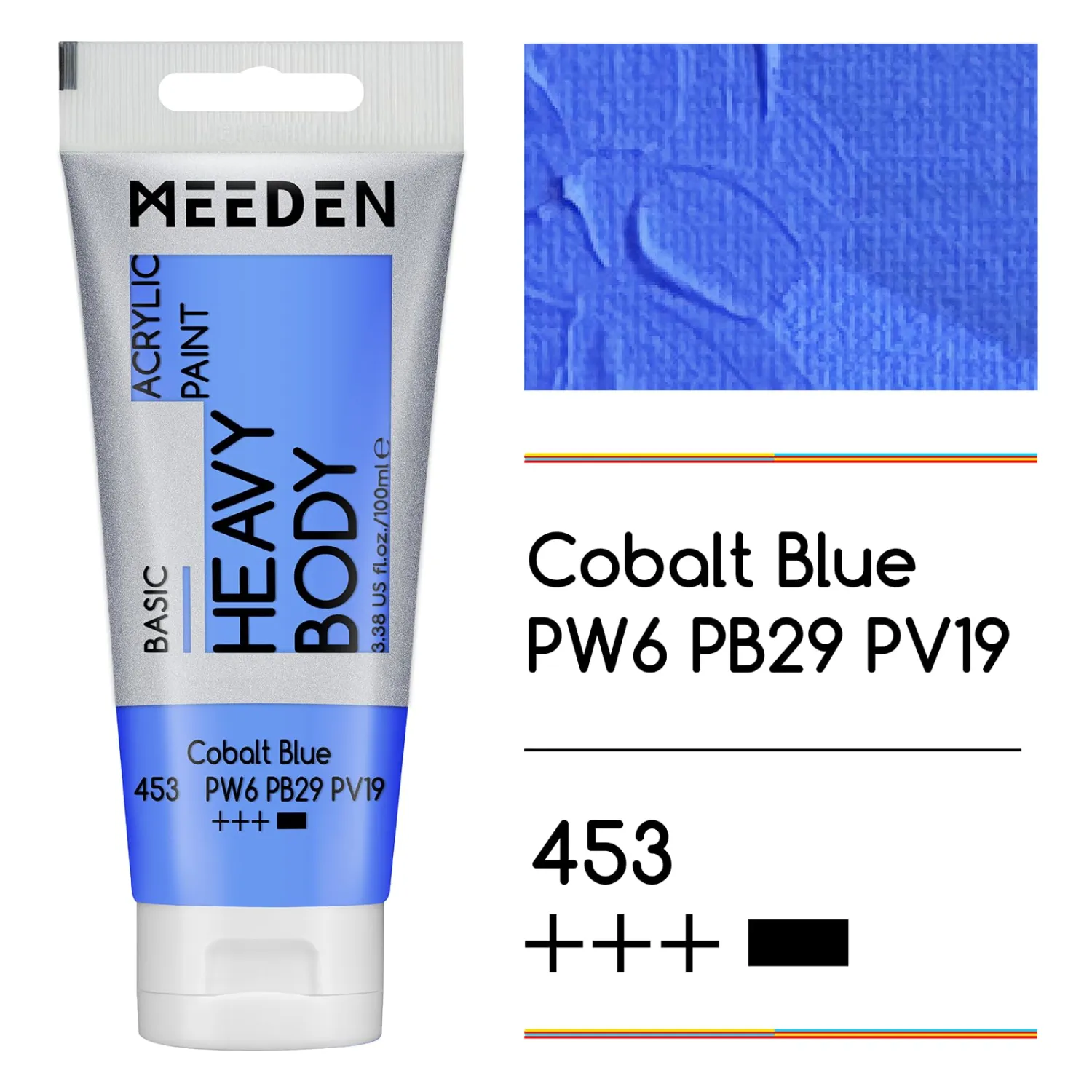 MEEDEN Acrylic Paint Cobalt Blue: 100ml/3.38oz Heavy Body Acrylic Paint Tube Bundled with Additional Titanium White Color for Art Craft Painting