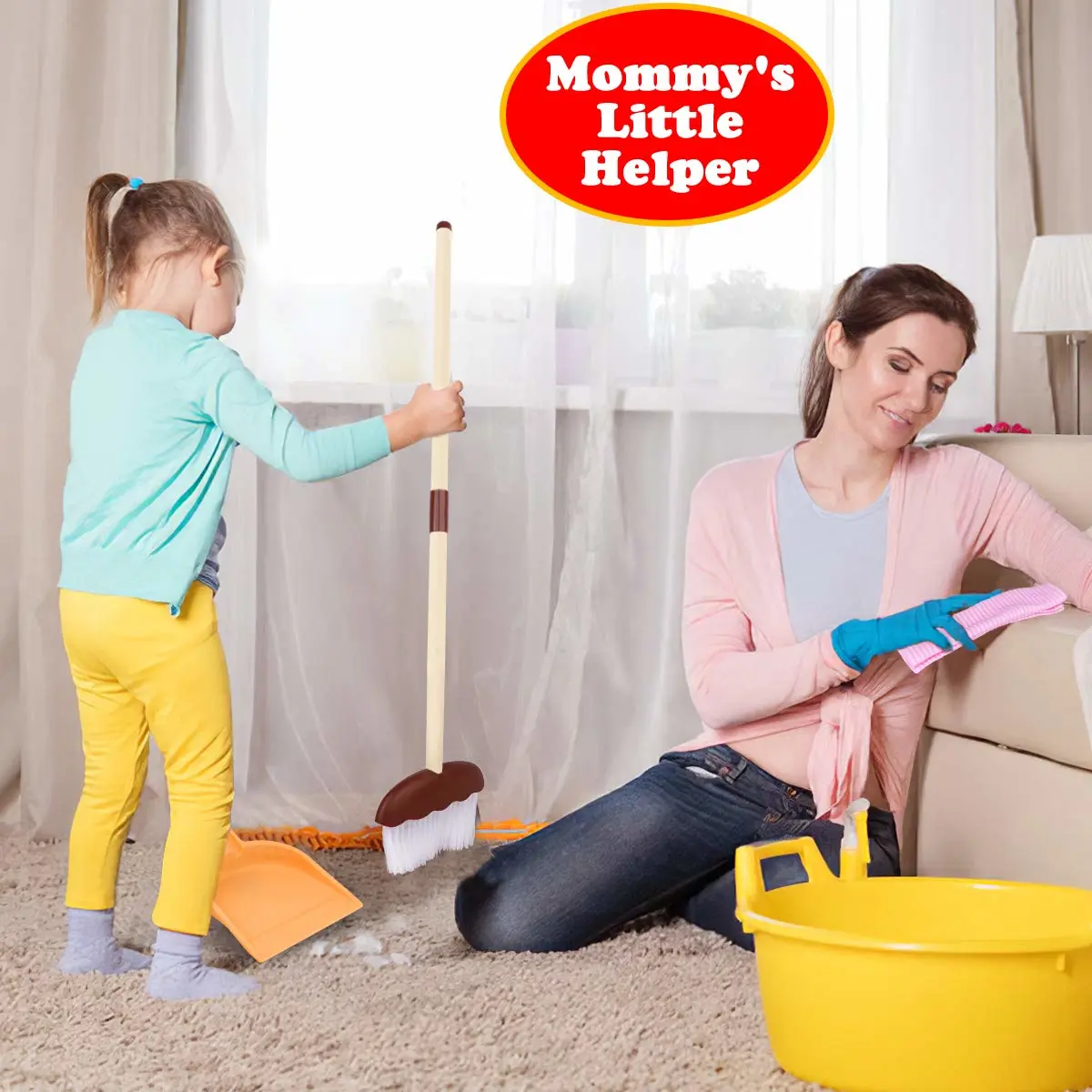 Meland Kids Cleaning Set - 8Pcs Toddler Broom and Toy Vacuum Cleaner, Pretend Play Children House Cleaning Toys, Christmas Birthday Gift for Girls and Boys