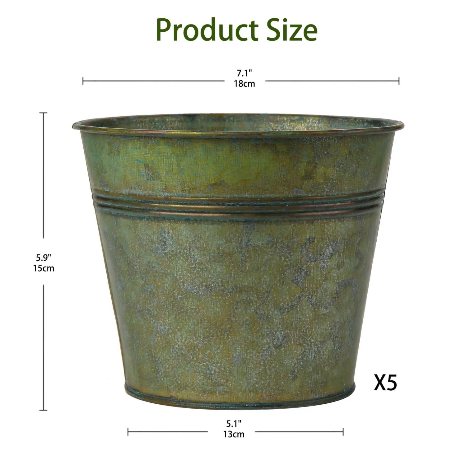 Briful 5PCS Galvanized Buckets 7.1In Rustic Farmhouse Metal Bucket Galvanized Flower Bucket Plants Pot, Home Indoor Outdoor Decor Tin Planter, Bronze