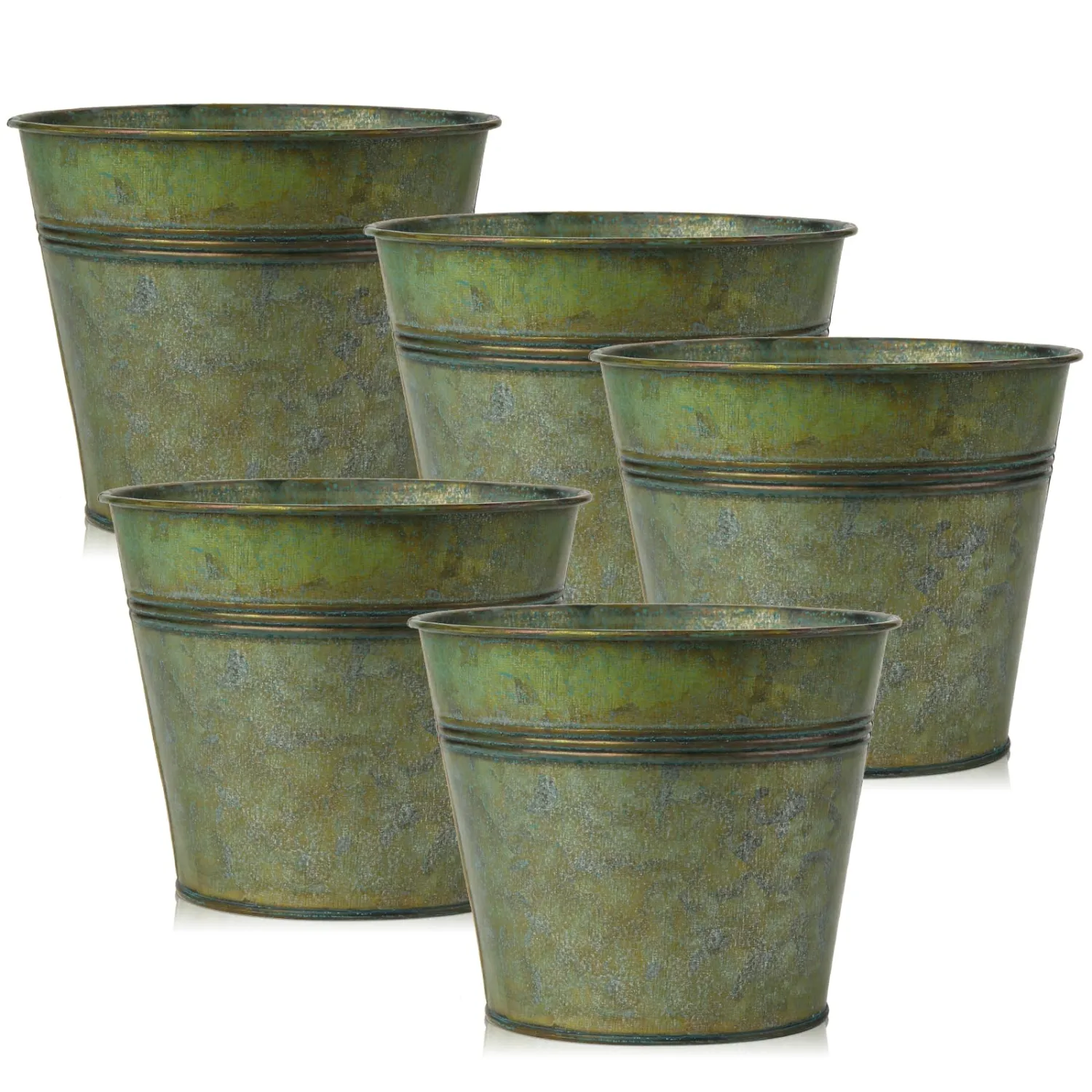 Briful 5PCS Galvanized Buckets 7.1In Rustic Farmhouse Metal Bucket Galvanized Flower Bucket Plants Pot, Home Indoor Outdoor Decor Tin Planter, Bronze