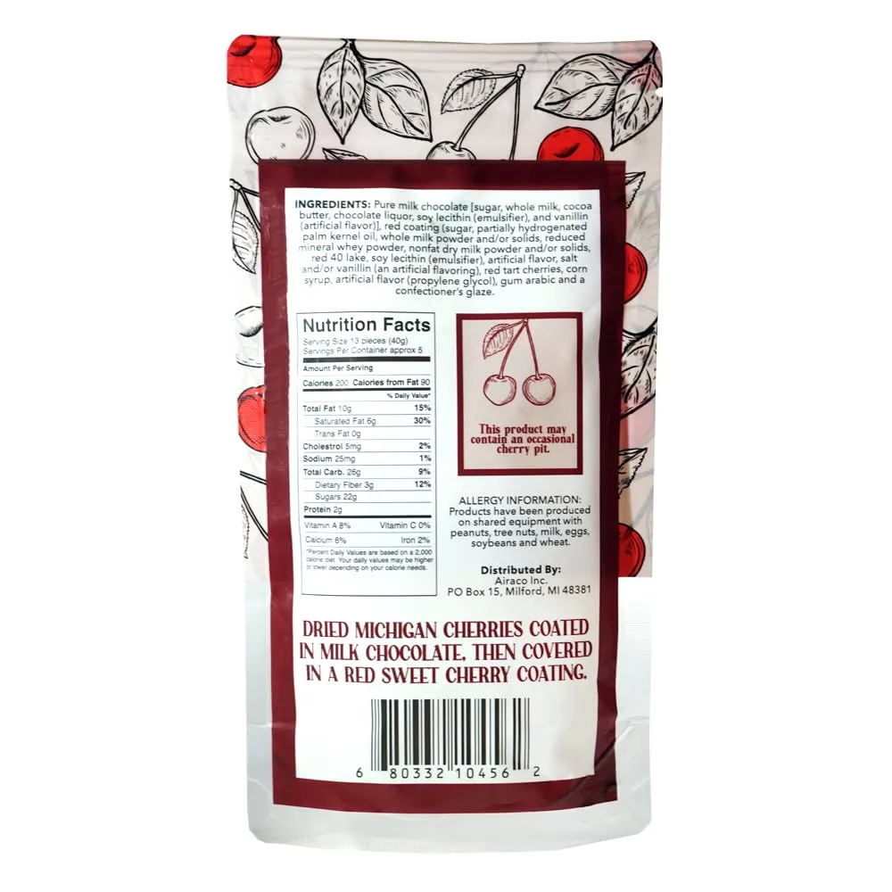 Green Jay Gourmet Red Chocolate Cherries - Handmade & Fresh Red Chocolate Covered Cherries from Michigan - Great Gift for Chocolate Lovers - 8 Ounce Resealable Bag