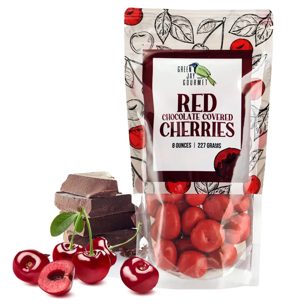 Green Jay Gourmet Red Chocolate Cherries - Handmade & Fresh Red Chocolate Covered Cherries from Michigan - Great Gift for Chocolate Lovers - 8 Ounce Resealable Bag