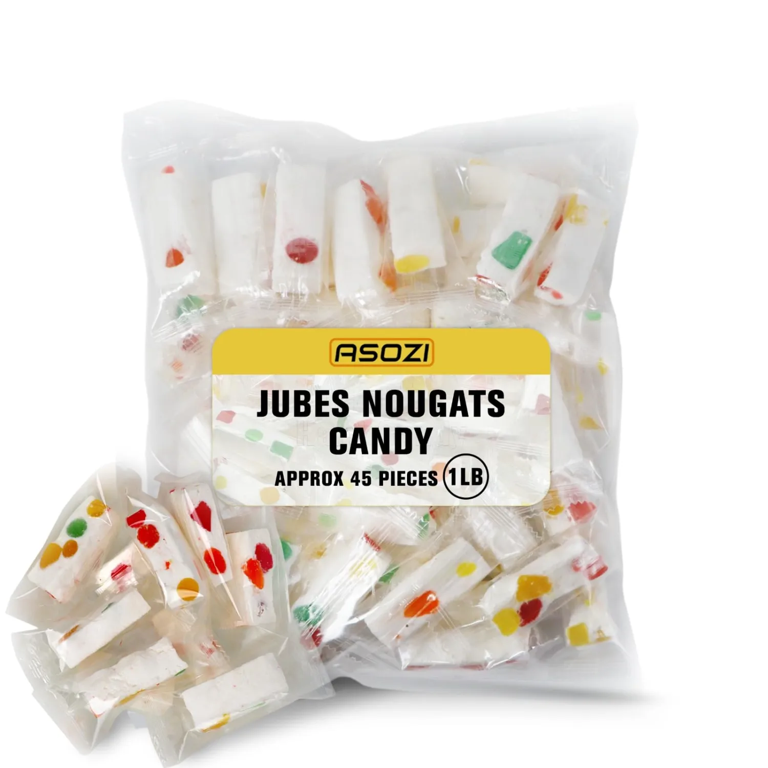 Warpped Nougat Candy with Fruity Jelly Beans 16 oz Colorful Fruity Fresh Delicious Individually Wrapped Jube Nougat Candy Treats Gluten Free Family Size 1lb by ASOZI