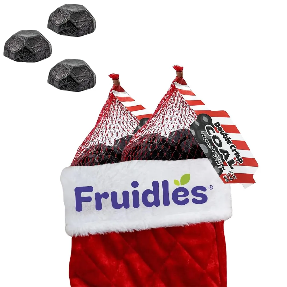 Fruidles Christmas Coal Milk Chocolate Snack in Mesh Bag, Holiday Treats, Individually Wrapped, Kosher Certified Dairy, 3.1oz