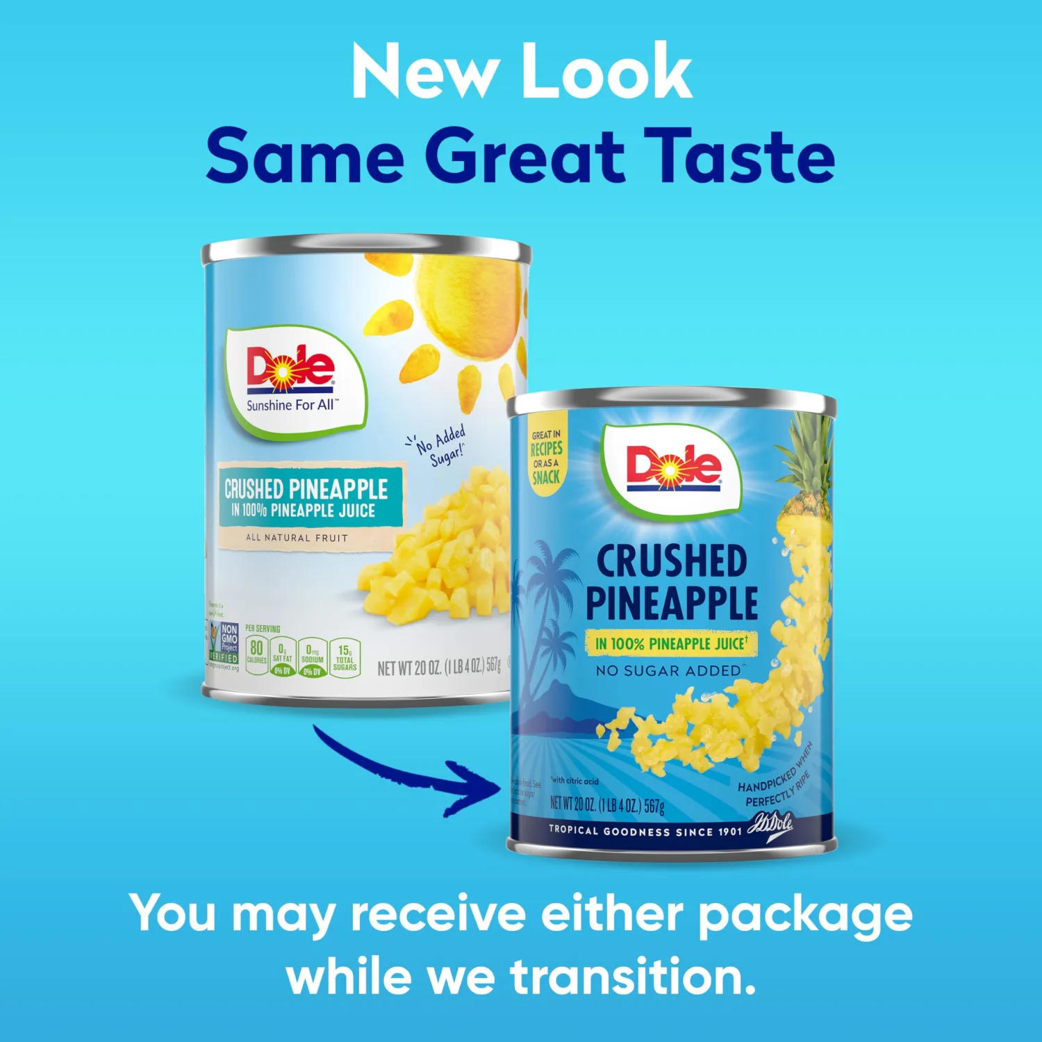 Dole Canned Fruit, Crushed Pineapple in 100% Pineapple Juice, Gluten Free, Pantry Staples, 20 Oz, Packaging May Vary