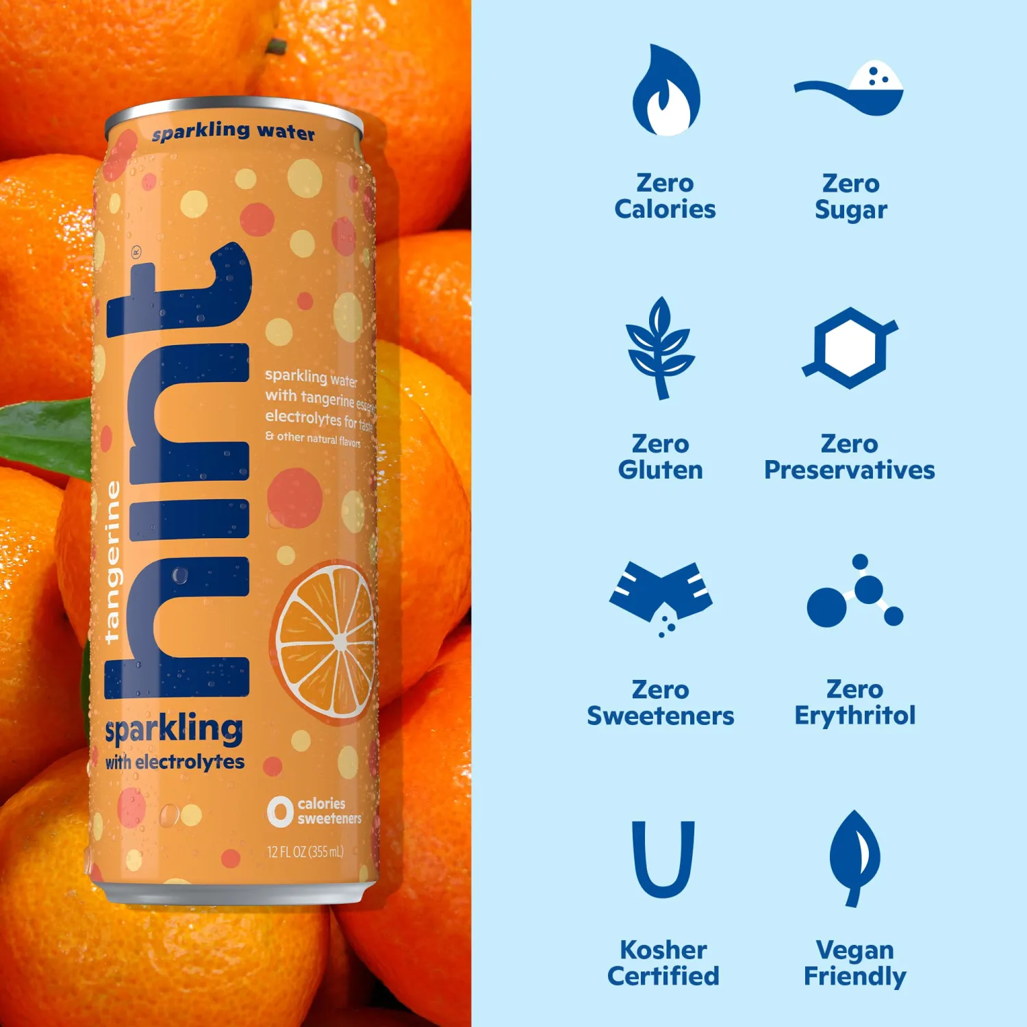 Hint Sparkling Water, Tangerine - Canned Flavored Water Beverages with Electrolytes, Zero Calories, and Sugar Free - 12 Fl Oz Cans (Pack of 12)
