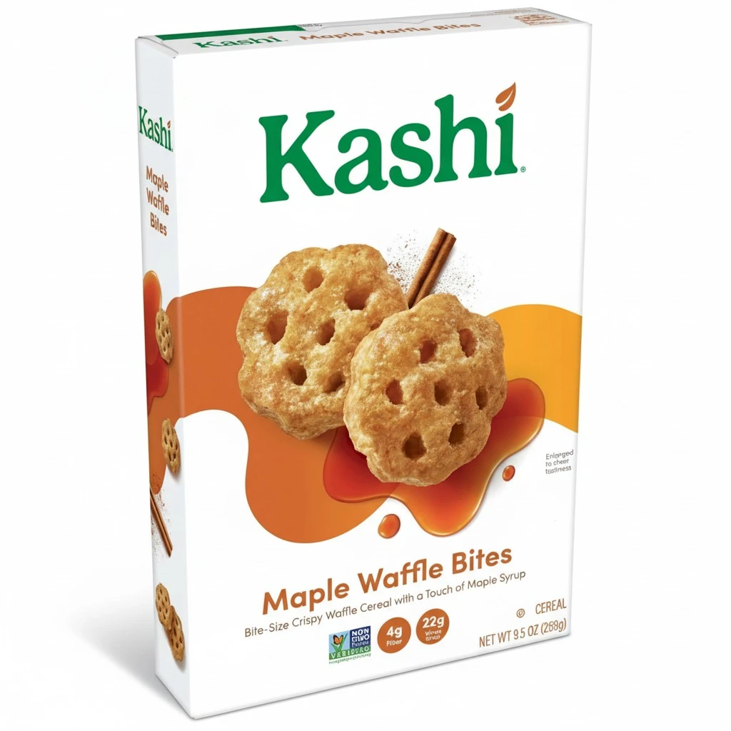 Kashi Breakfast Cereal, Vegan, Made with Whole Grains, Maple Waffle Bites, 9.5oz Box (1 Box)