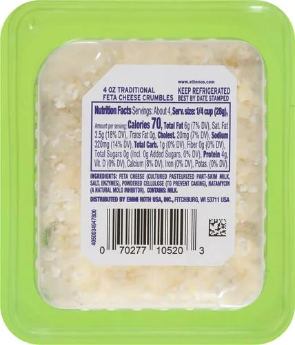 Athenos Traditional Crumbled Feta Cheese (4 oz Tub)