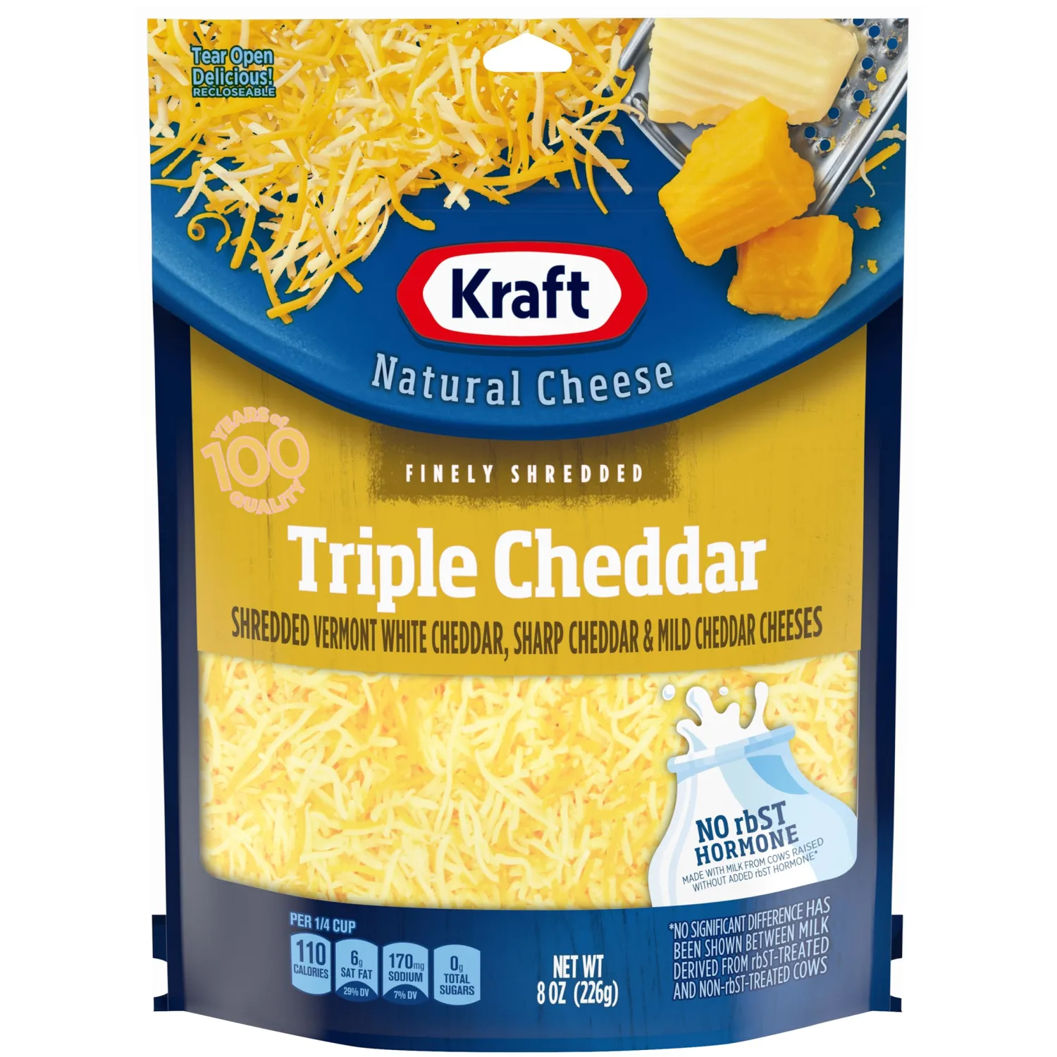 Kraft Finely Shredded Natural Triple Cheddar Shredded Cheese (8 oz Pouch)