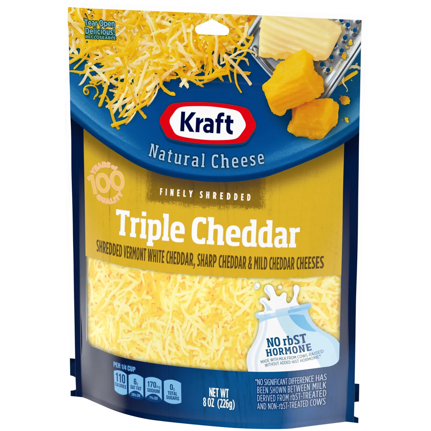 Kraft Finely Shredded Natural Triple Cheddar Shredded Cheese (8 oz Pouch)