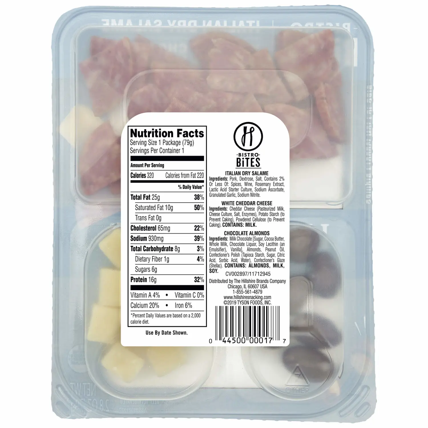 Hillshire Snacking Bistro Bites Italian Dry Salame and Cheese, Single Serve