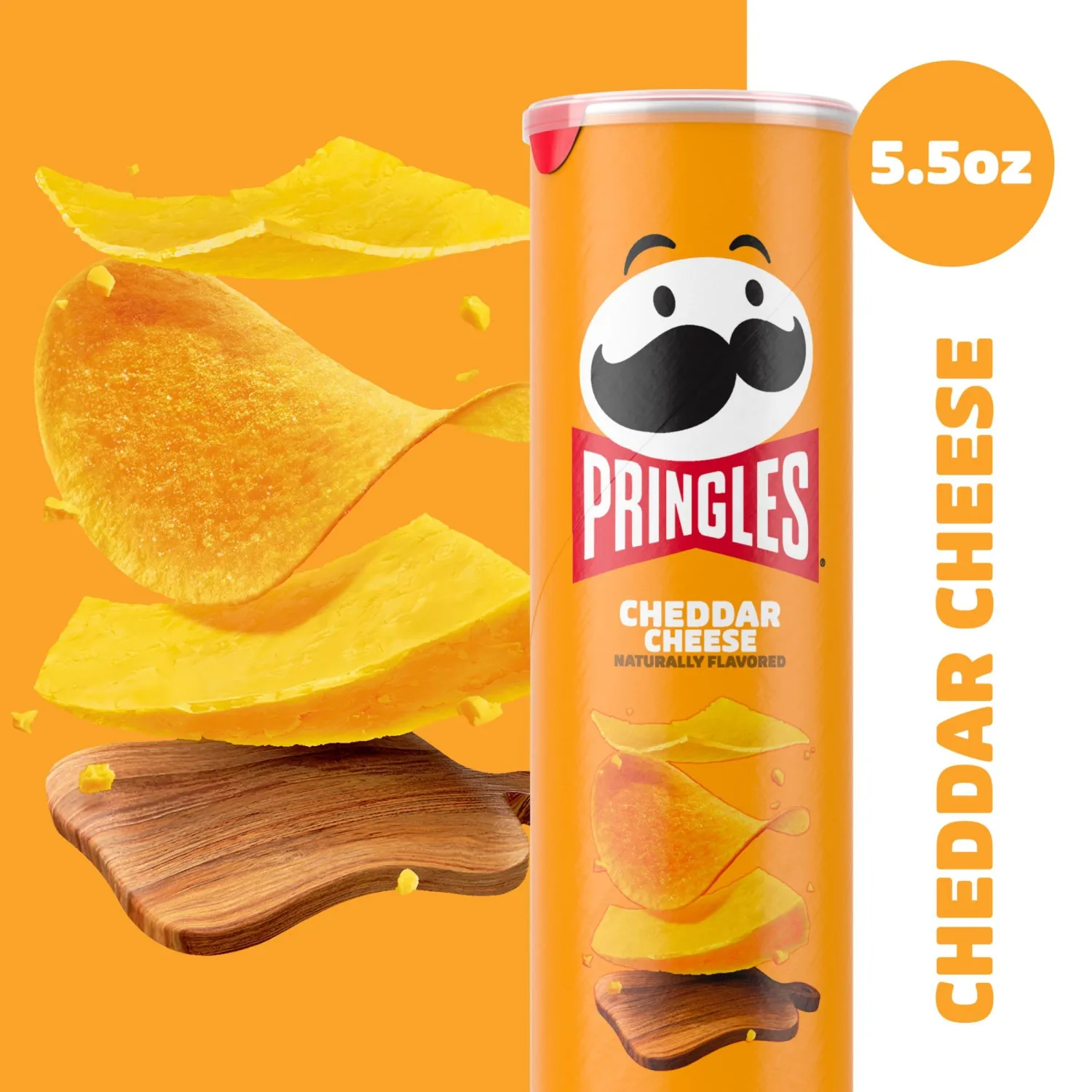 Pringles Potato Crisps Chips, Lunch Snacks, On-the-Go Snacks, Cheddar Cheese, 5.5oz Can (1 Can)