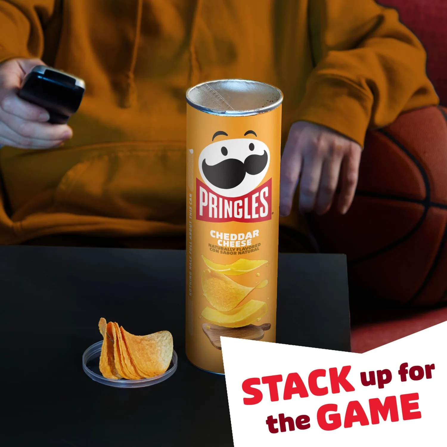 Pringles Potato Crisps Chips, Lunch Snacks, On-the-Go Snacks, Cheddar Cheese, 5.5oz Can (1 Can)