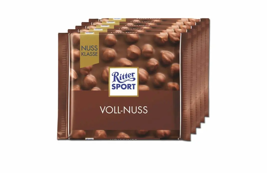 (Pack of 5) Ritter Sport Whole Hazelnut Milk Chocolate Bars 5x 100 gr / 5x 3.53Oz