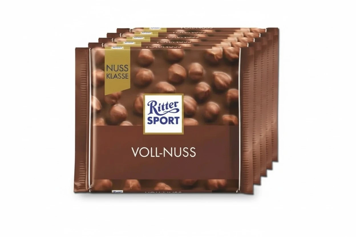 (Pack of 5) Ritter Sport Whole Hazelnut Milk Chocolate Bars 5x 100 gr / 5x 3.53Oz