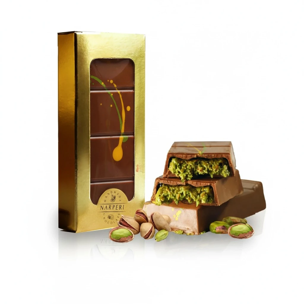 Narperi Dubai Chocolate Bar Pistachio I Viral Knafeh Chocolate Bar with Pistachio Cream and Kataifi, 3.5 oz Handmade Luxury