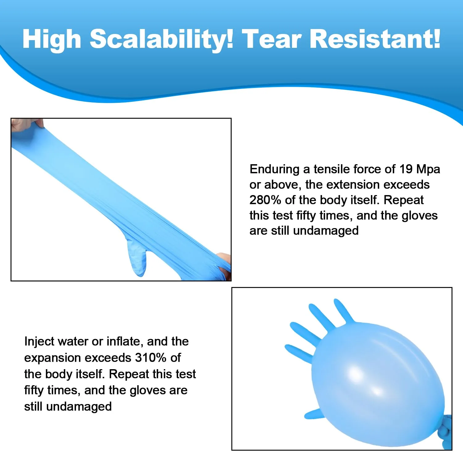 Blue Nitrile Gloves 5 mil, 9.05 in Disposable Gloves Non Latex, Non Sterile Cleaning Gloves, 100 pcs, S/M/L/XL Sizes