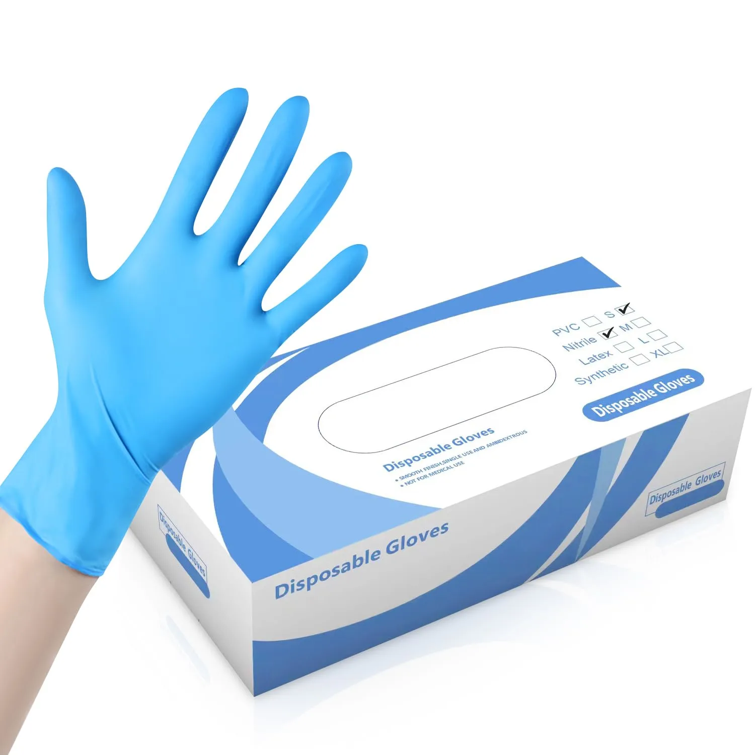 Blue Nitrile Gloves 5 mil, 9.05 in Disposable Gloves Non Latex, Non Sterile Cleaning Gloves, 100 pcs, S/M/L/XL Sizes