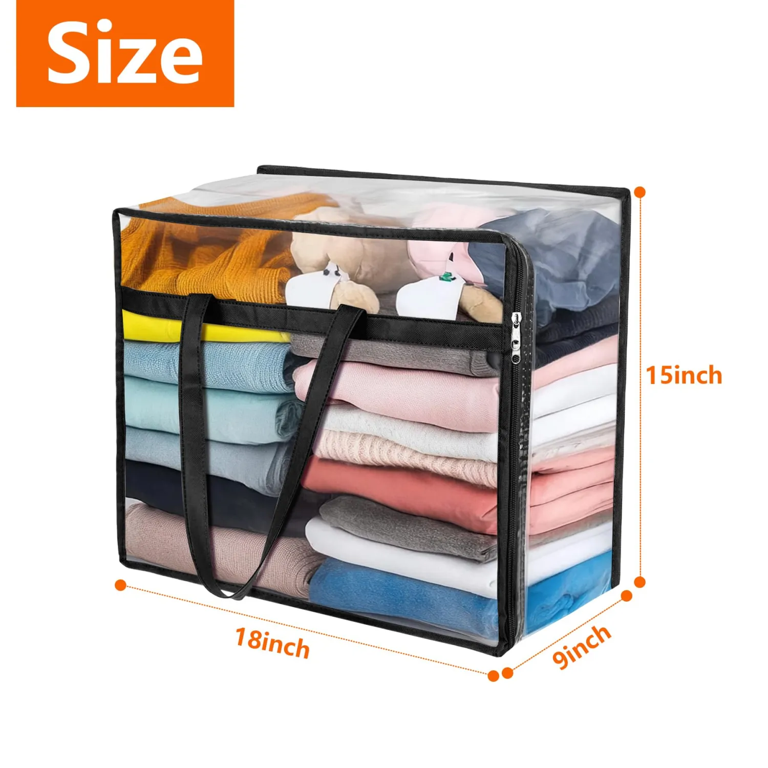 Budding Joy Clear Zippered Storage Bags for Clothes,40L Closet Organizers and Storage Containers Vinyl Moving Bag for Bedding, Linen, Blankets, Comforters, Clothing & Toys, Black, 2 Pack