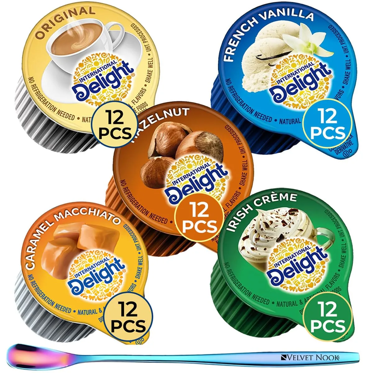 Coffee Creamer Singles Variety Pack - 60-Count Assorted Non Dairy Liquid Coffee Creamers by Int. Delight - 5 Flavors: French Vanilla, Hazelnut, Caramel Macchiato, Original & Irish Cream