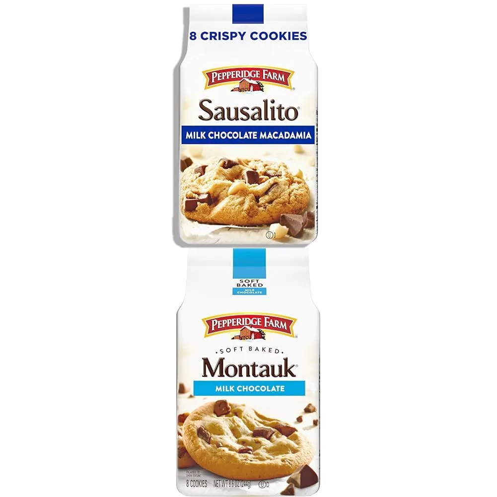 Pepperidge Farm Sausalito Crispy Milk Chocolate Macadamia Nut Cookies, 7.2 OZ Bag (8 Cookies) and Pepperidge Farm Montauk Soft Baked Milk Chocolate Chunk Cookies, 8.6 Oz Bag (8 Cookies)