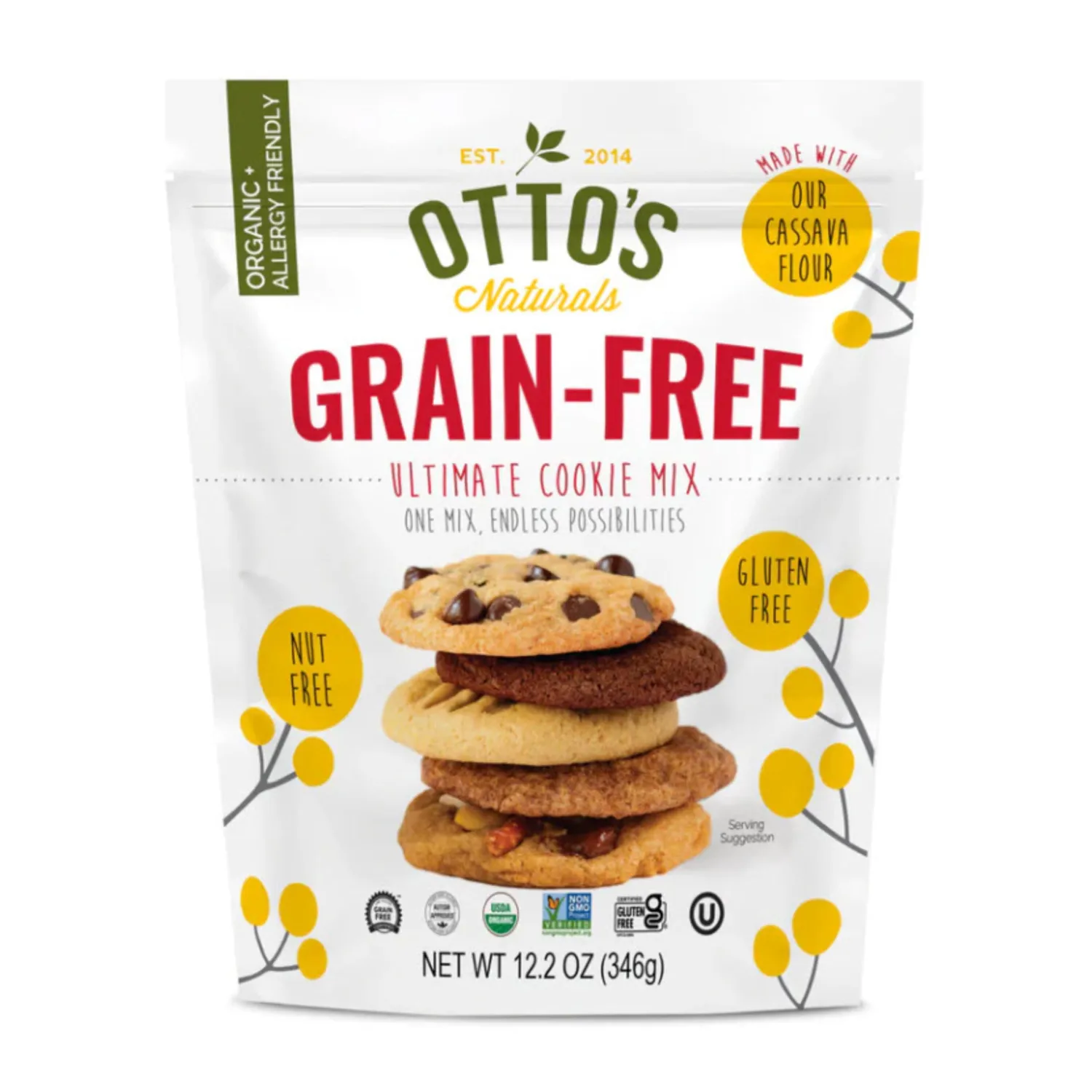 Otto’s Naturals Grain-Free Ultimate Cookie Mix, Made with Organic Cassava Flour, Gluten-Free All-Purpose Cookie Mix, Non-GMO Verified - 12.2 Oz Bag (Single)