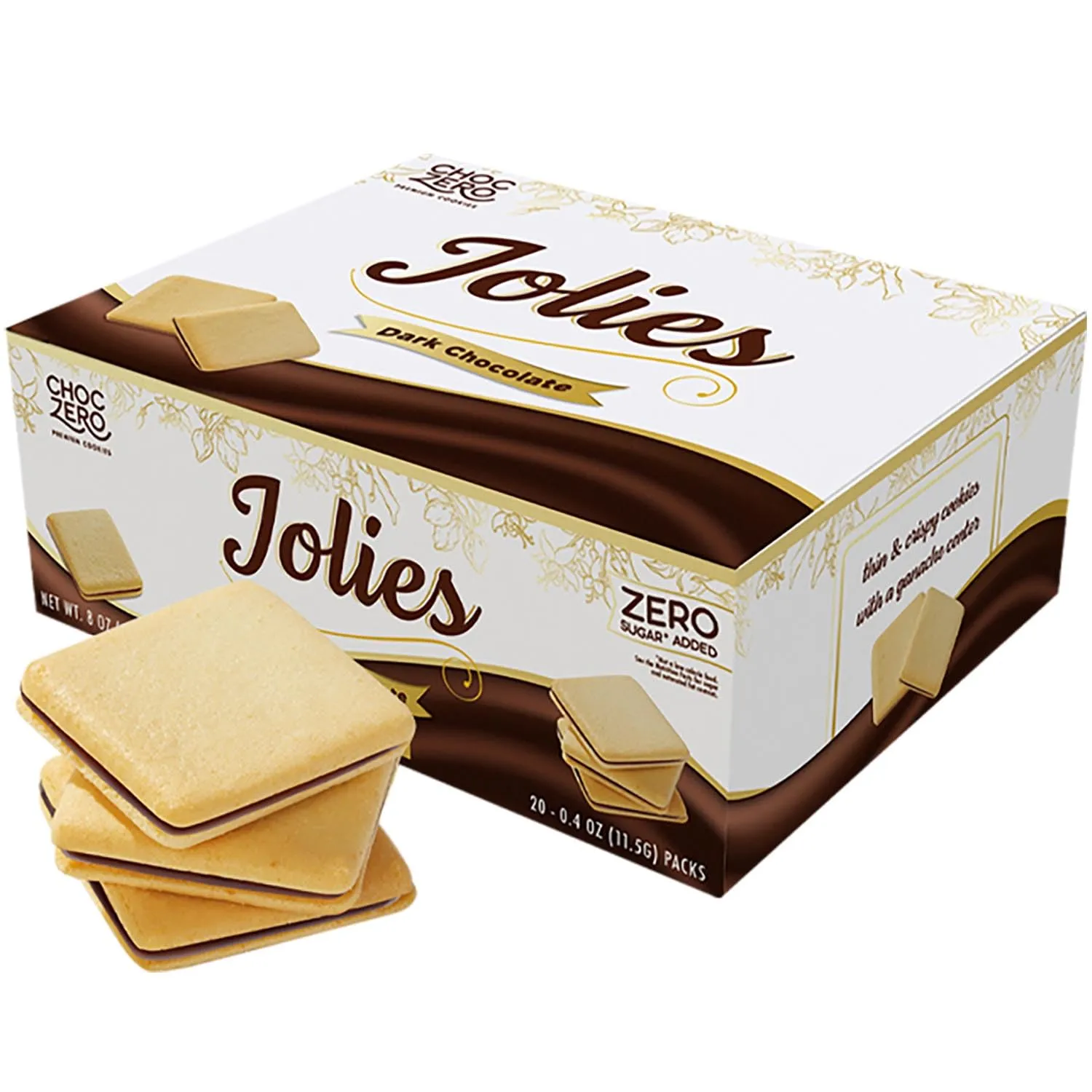 ChocZero Chocolate Cookies, Dark Chocolate Jolies, Gluten Free, No Added Sugar, 20 Crispy Chocolate Filled Keto Cookies Per Box, 8 Ounce (Pack of 1)