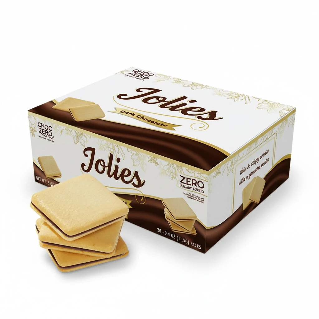 ChocZero Chocolate Cookies, Dark Chocolate Jolies, Gluten Free, No Added Sugar, 20 Crispy Chocolate Filled Keto Cookies Per Box, 8 Ounce (Pack of 1)