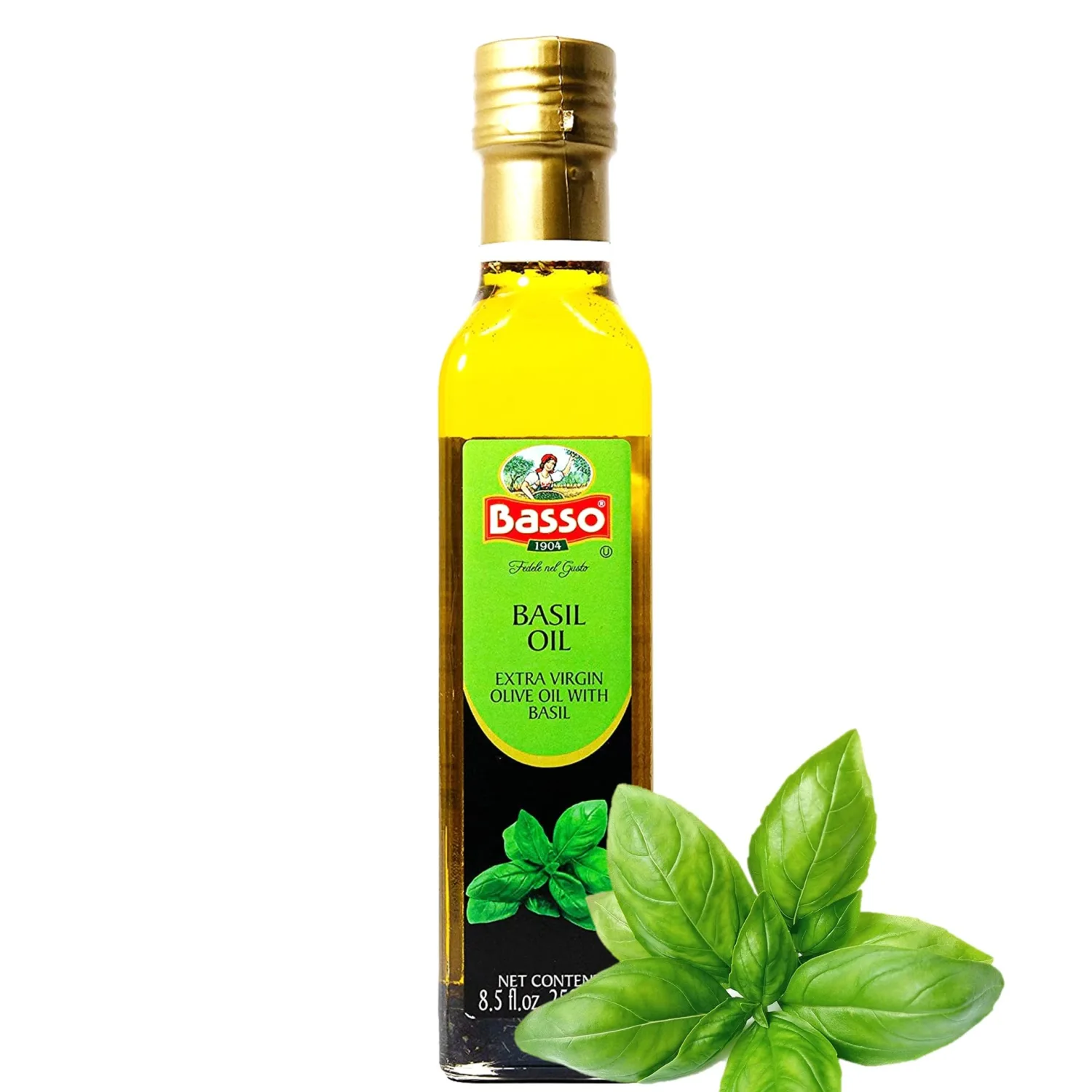 BASSO 1904 - Basil Infused Extra Virgin Olive Oil, 8.5 Fl Oz (250 ml), Cooking, Dipping, Dressing, and Tasting