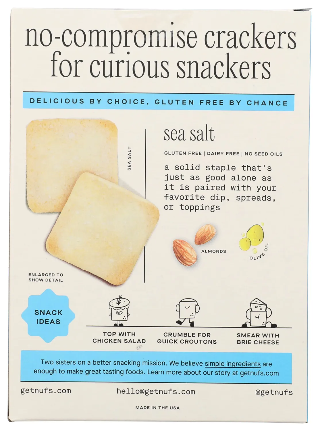 Nufs Sea Salt Crispy Crackers, 4.25 OZ