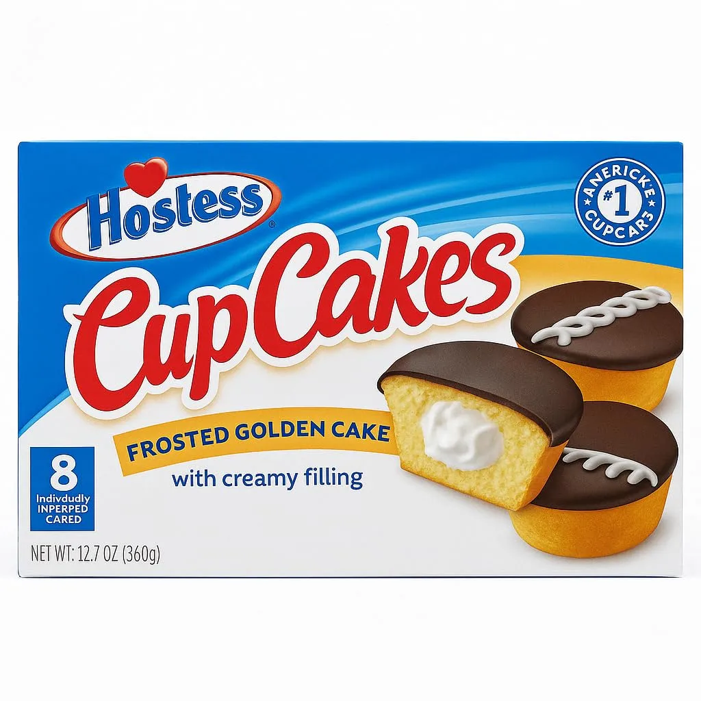 HOSTESS Frosted Golden Cupcakes – 8 ct 12.7 oz, Individually Wrapped Bakery Fresh Snack Cakes, Classic Treat with Creamy Filling