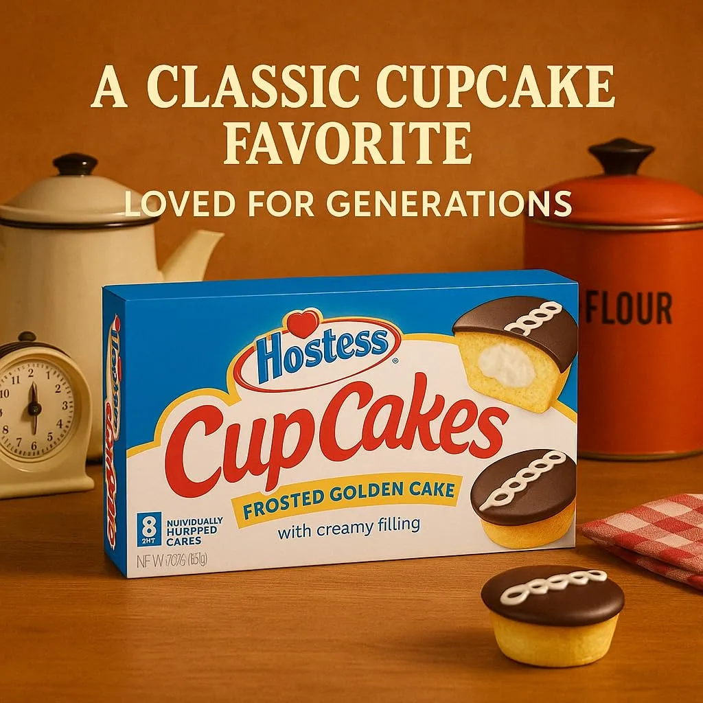 HOSTESS Frosted Golden Cupcakes – 8 ct 12.7 oz, Individually Wrapped Bakery Fresh Snack Cakes, Classic Treat with Creamy Filling