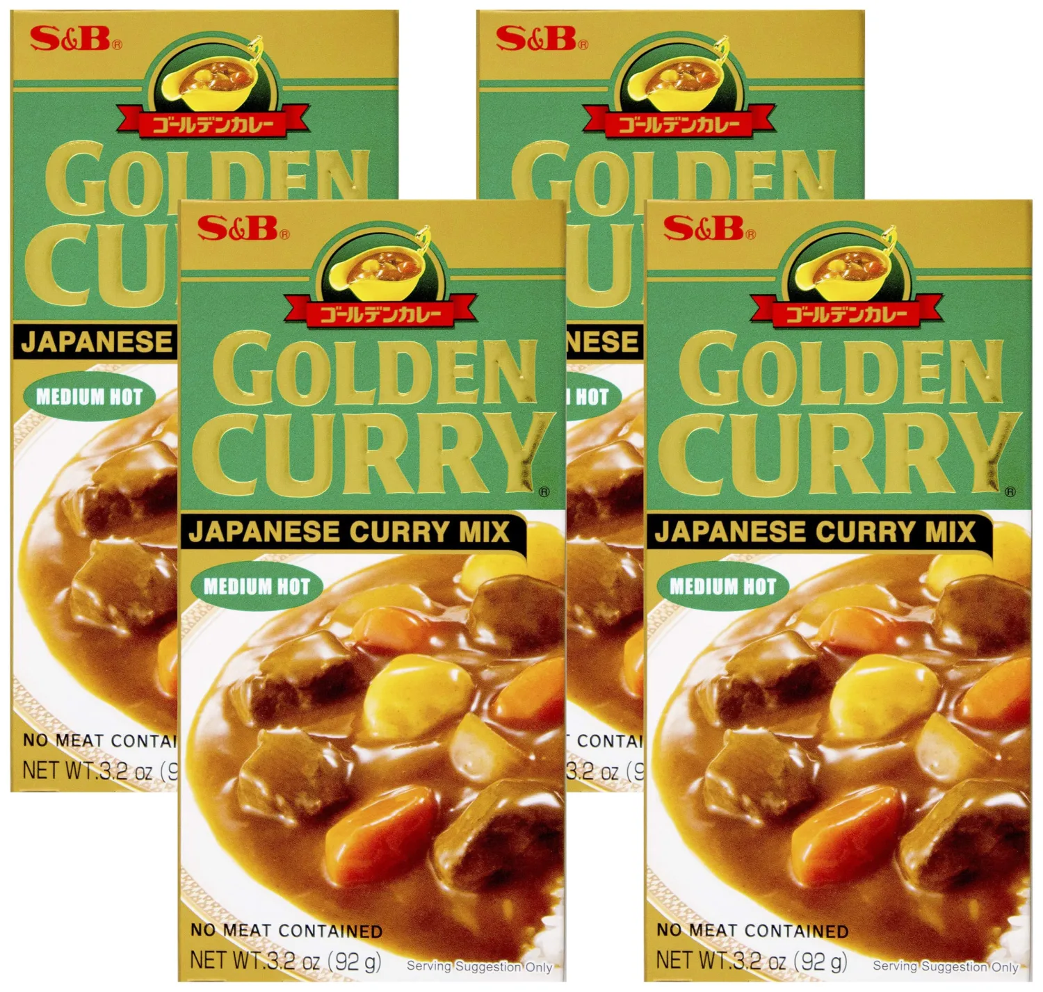 S&B, Golden Curry Japanese curry Mix, Medium Hot, 3.2 oz (Pack of 4)