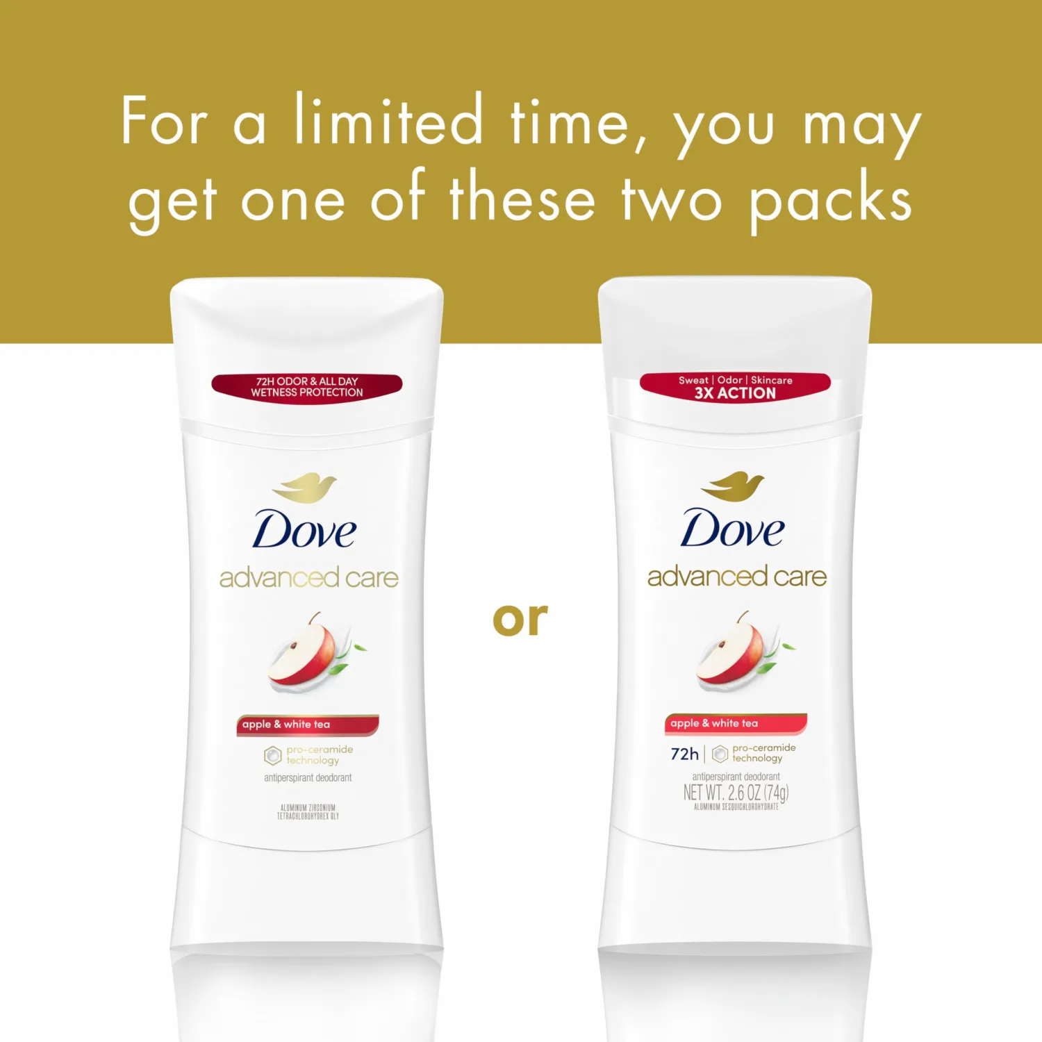 Dove Advanced Care Antiperspirant Deodorant Stick to Help Repair Skin Barrier After Shaving, Apple & White Tea with 72-hour Sweat & Odor Protection, 2.6 oz