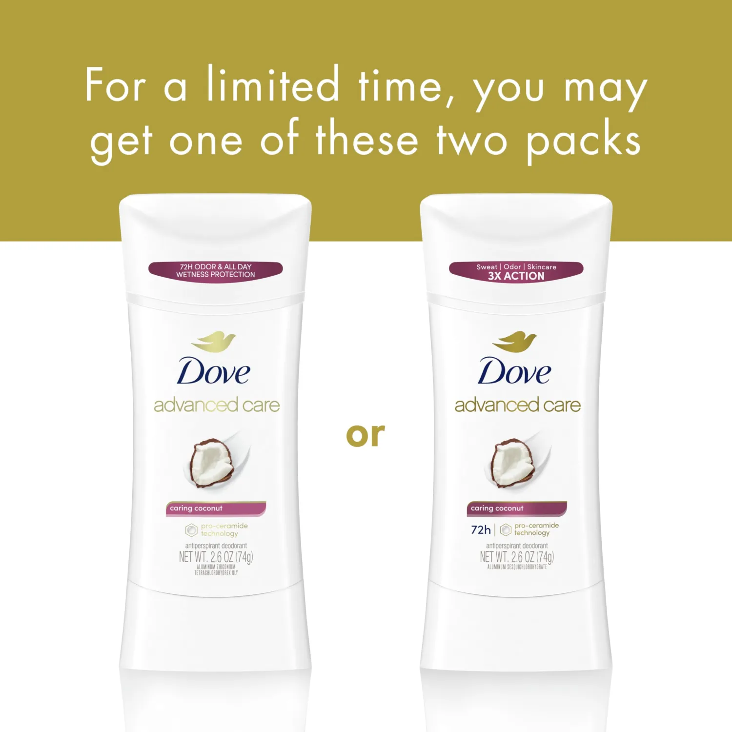 Dove Advanced Care Antiperspirant Deodorant Stick Caring Coconut for Helping Repair Skin Barrier After Shaving, with 72-Hour Sweat & Odor Protection, 2.6 oz