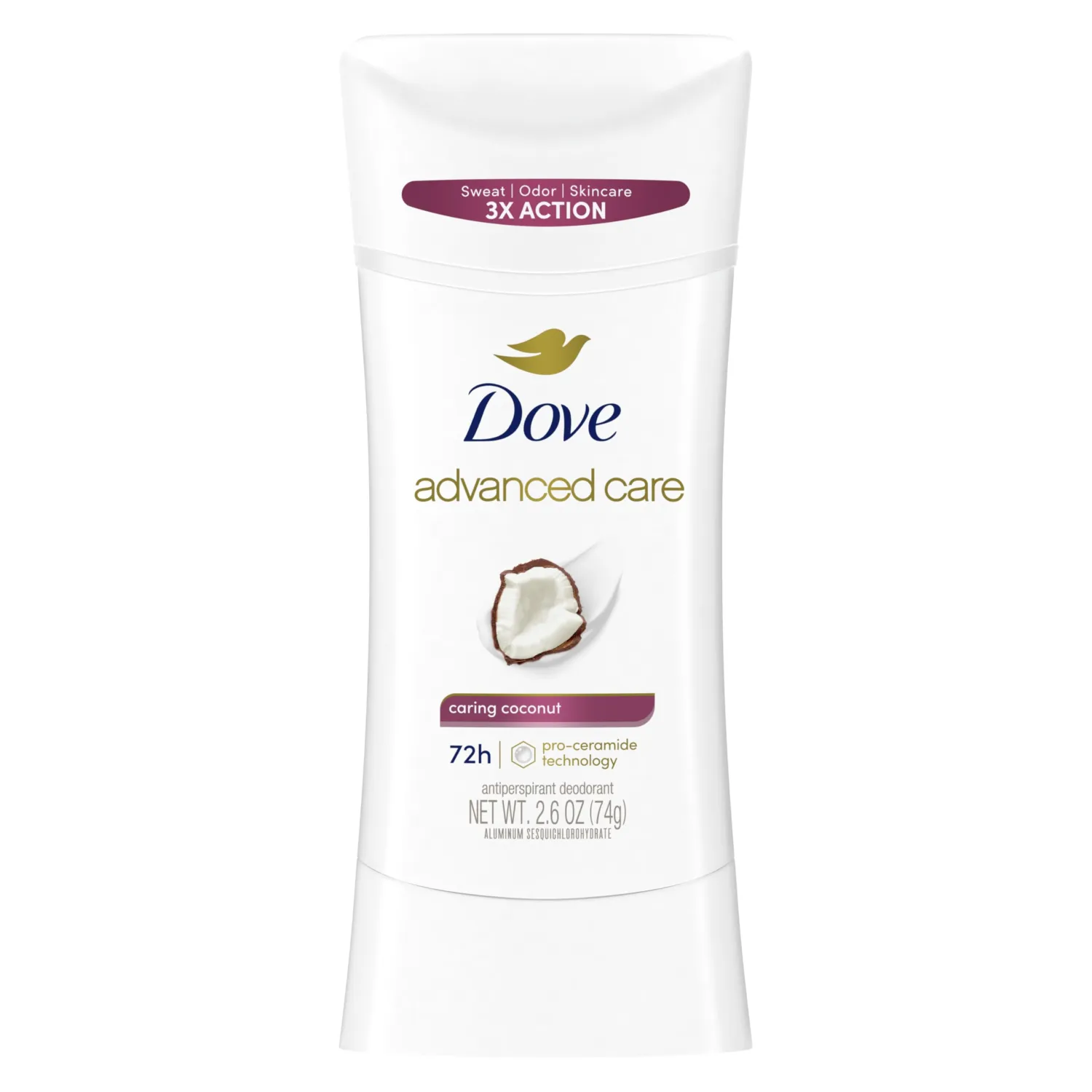 Dove Advanced Care Antiperspirant Deodorant Stick Caring Coconut for Helping Repair Skin Barrier After Shaving, with 72-Hour Sweat & Odor Protection, 2.6 oz
