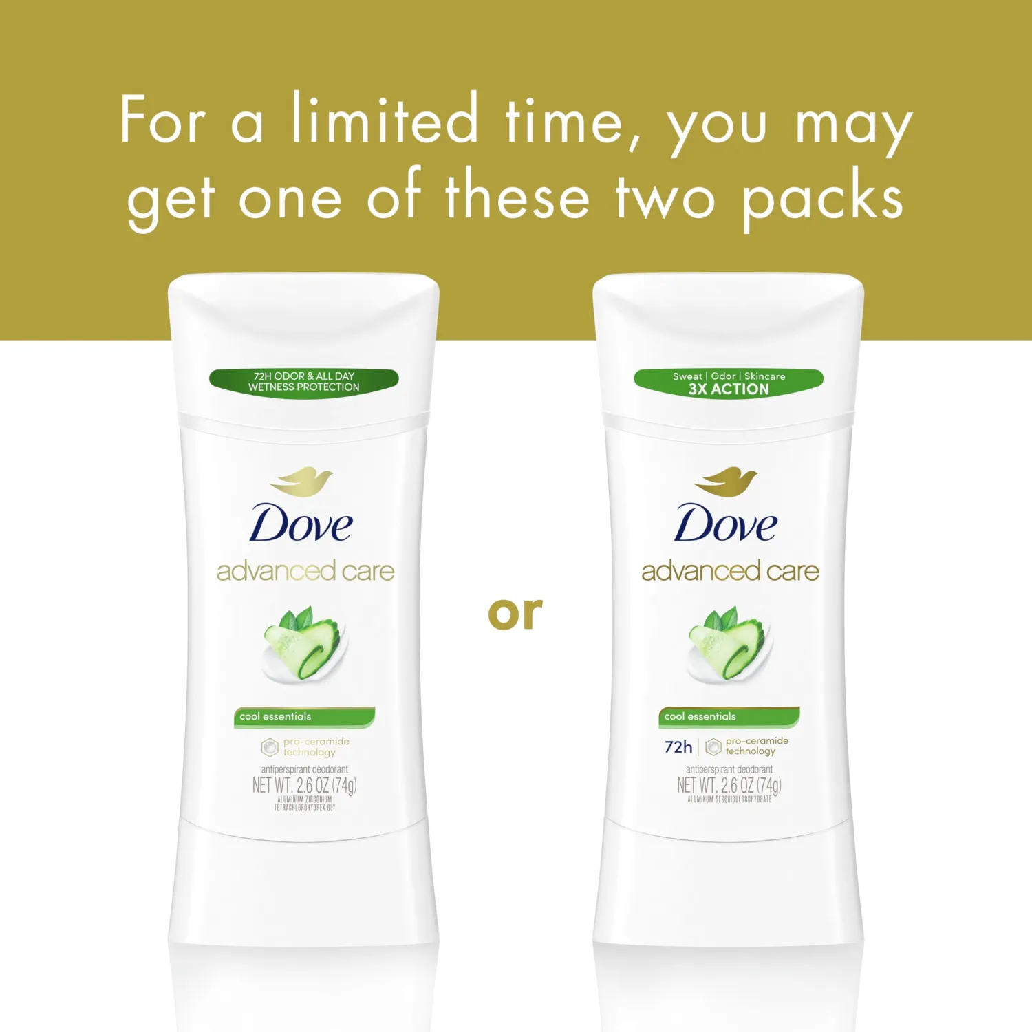 Dove Advanced Care Antiperspirant Deodorant Stick Cool Essentials for Helping Repair Skin Barrier After Shaving, with 72-Hour Sweat & Odor Protection, 2.6 oz