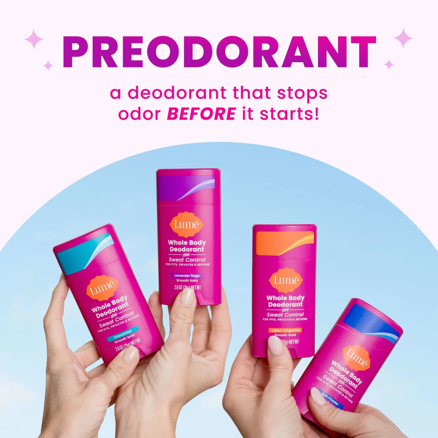 Lume Deodorant Plus Sweat Control - Smooth Solid Stick - Maximum Strength Antiperspirant - 72 Hour Odor And Sweat Control - Baking Soda Free - 3.0 ounce (Lavender Sage, Clean Tangerine & Soft Powder)
