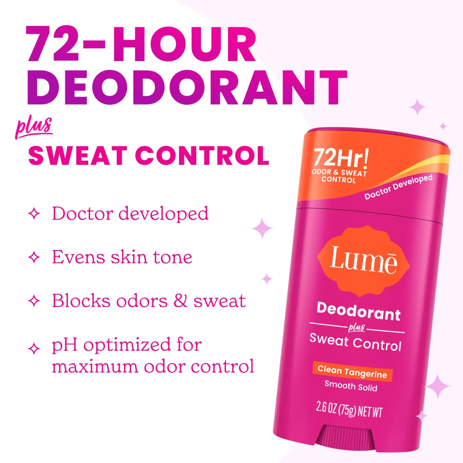 Lume Deodorant Plus Sweat Control - Smooth Solid Stick - Maximum Strength Antiperspirant - 72 Hour Odor And Sweat Control - Baking Soda Free - 3.0 ounce (Lavender Sage, Clean Tangerine & Soft Powder)