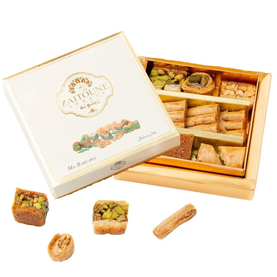 Zaitoune Cashew & Pistachio Baklava Selection Box - 0.22 lb | Traditional Luxury Pastry | Arabic Dessert with Authentic flavors in Beautiful Packaging | Handmade in Turkey