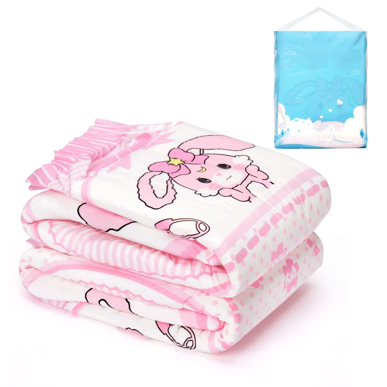 Littleforbig Adult Printed Diaper 2 PCS - Baby Usagi Cute Diaper (Medium 28"-38")