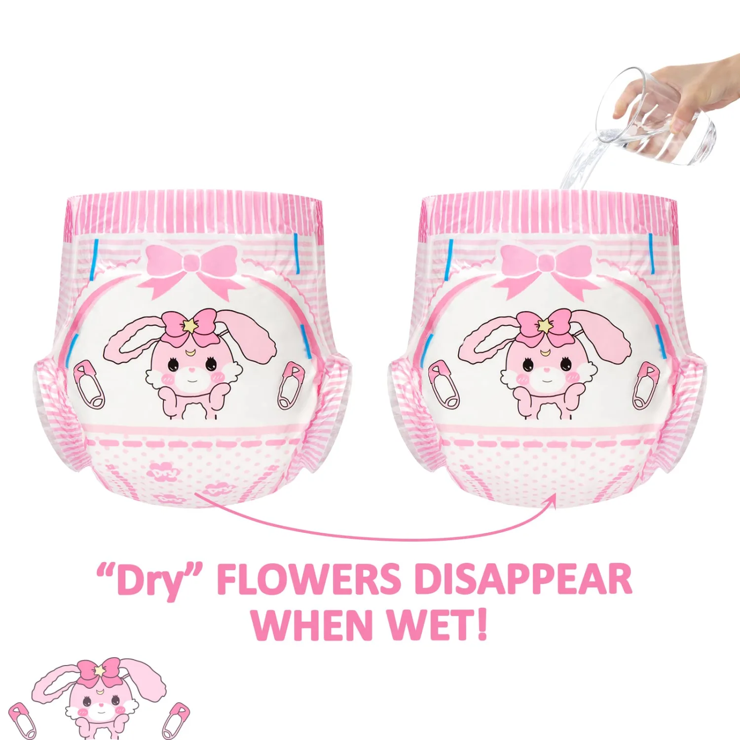 Littleforbig Adult Printed Diaper 2 PCS - Baby Usagi Cute Diaper (Medium 28"-38")