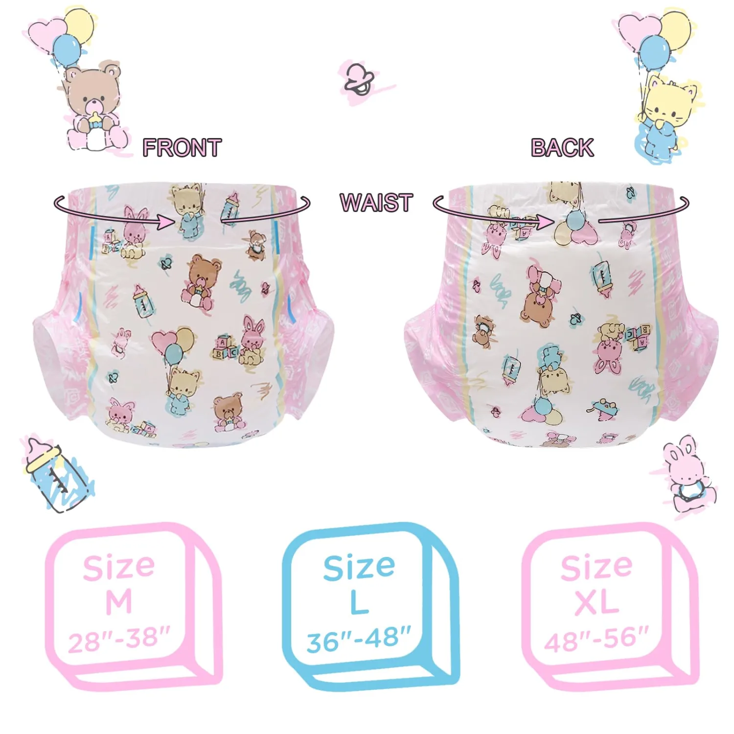 Littleforbig Printed Adult Brief Diapers 10 Pieces - Baby Cuties (X-Large 48"-56")