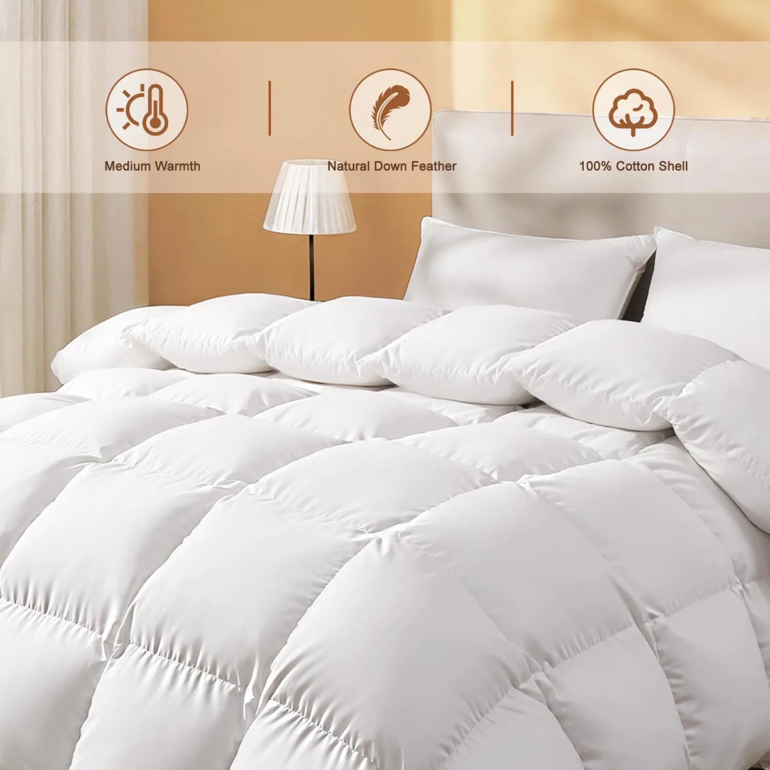 Feather Down Fiber Comforter Queen Size, Ultra Soft 100% Cotton Duvet Insert, Luxurious Hotel Collection White Bedding Comforters, All Season Medium Warmth 90 x 90 Inch.