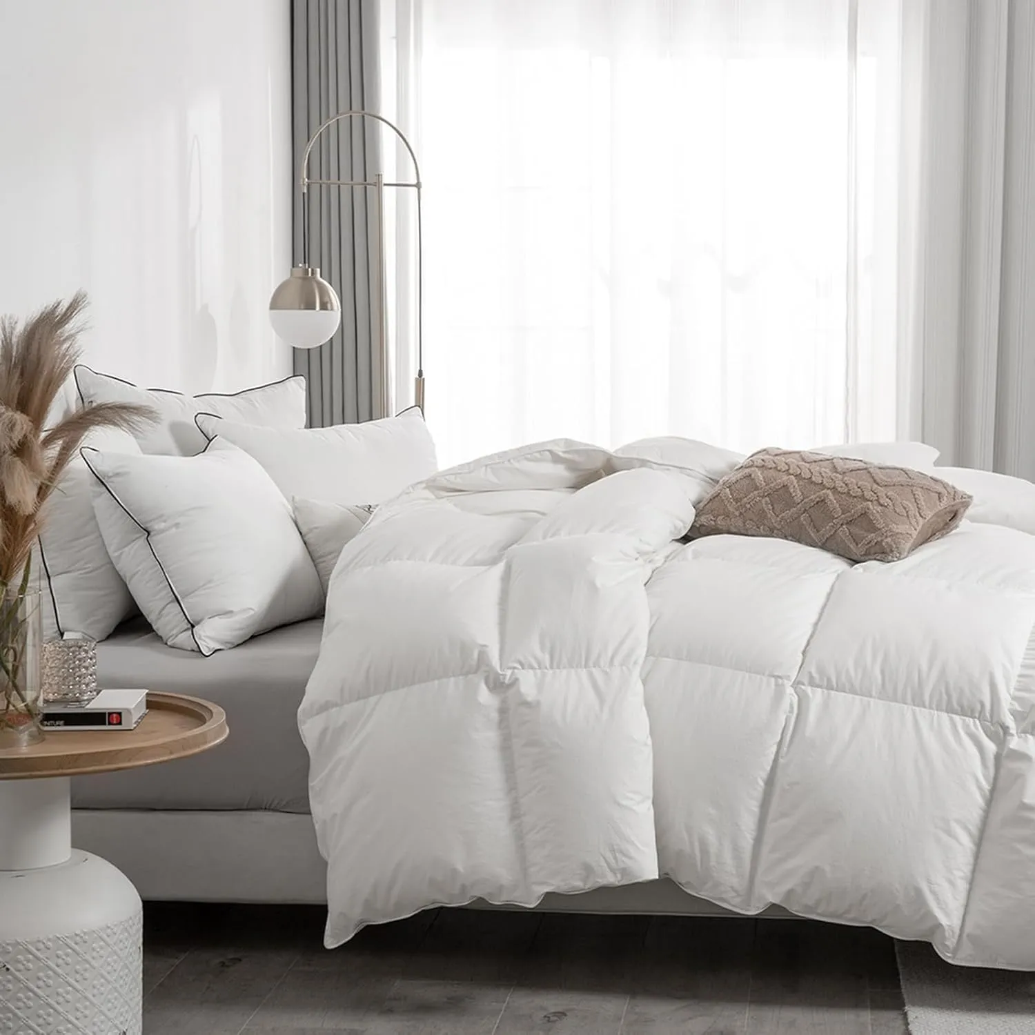 APSMILE Lightweight Feather Down Comforter Twin Size - Cotton Quilted Thicker Warmest Duvet Insert for Hoter Weather/Sleepers (68x90, Ivory White)