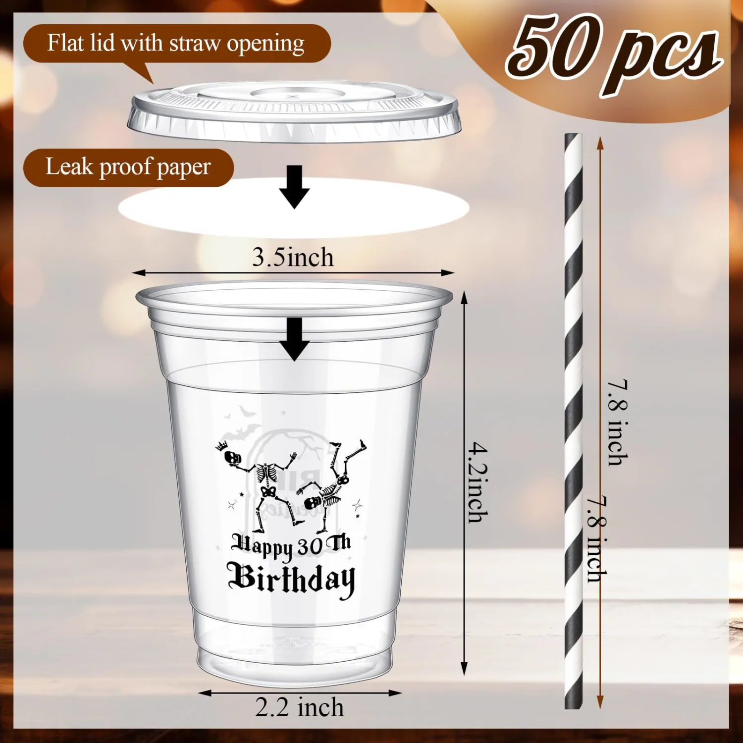 50 Pcs Death to My 20s Party Cups, Disposable Plastic Cups with Straws and Lids Clear mug Birthday Party Supplies for Kids Birthday Table Decorations